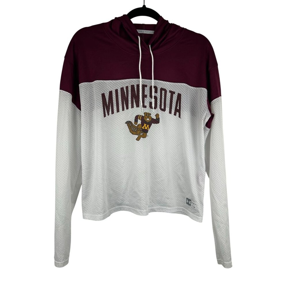 Minnesota Gophers Under Armour Womens Maroon/White Mesh Cropped Hoodie sz Large